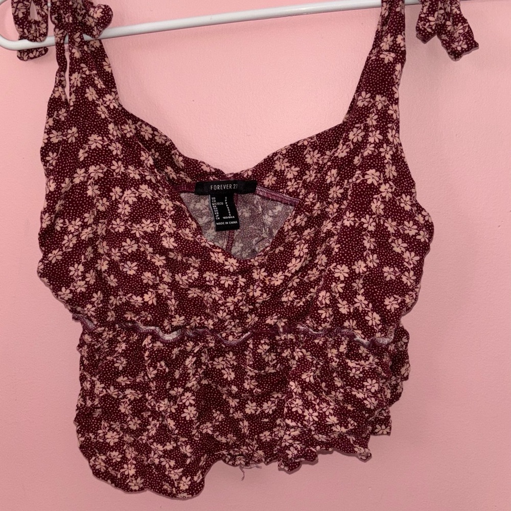 Forever 21 Burgundy Floral Crop Top